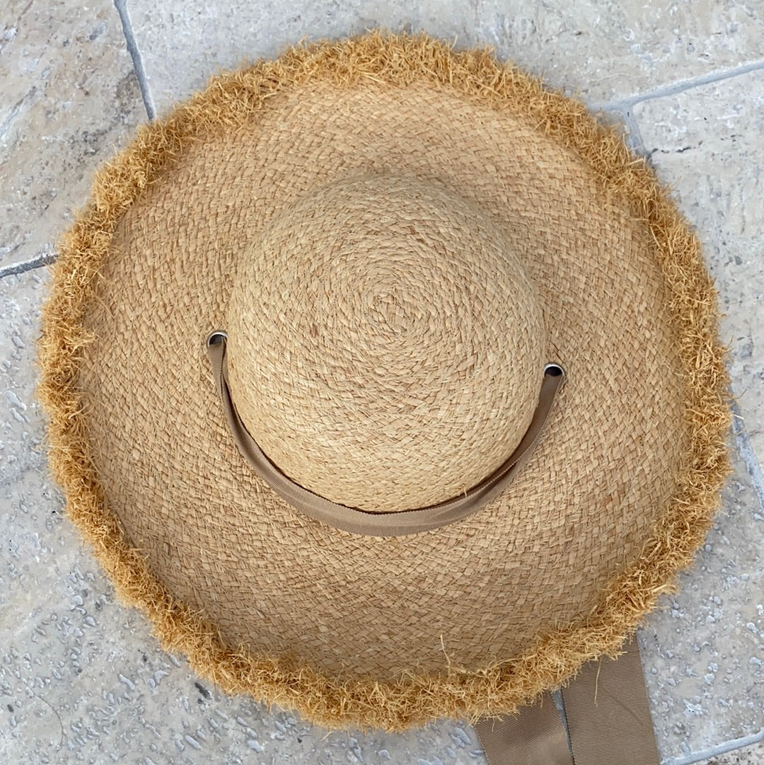 Island Home - 100% Natural Straw with Raffia Frayed Brim with ribbon tie