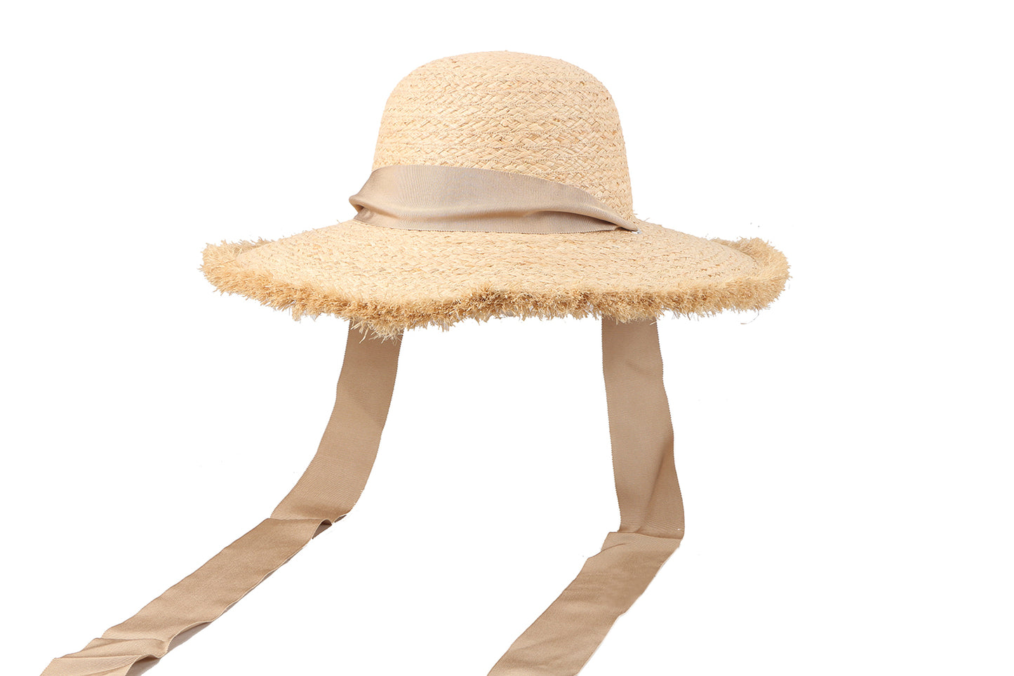 Island Home - 100% Natural Straw with Raffia Frayed Brim with ribbon tie